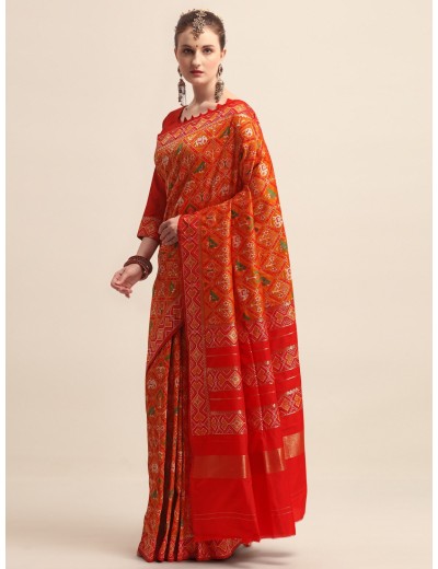 KAPAAHA Woven Figure Patola Saree (Mustard)